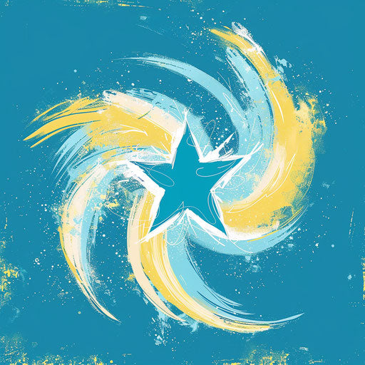 Blue star with a swirl of the arrow for computer technology