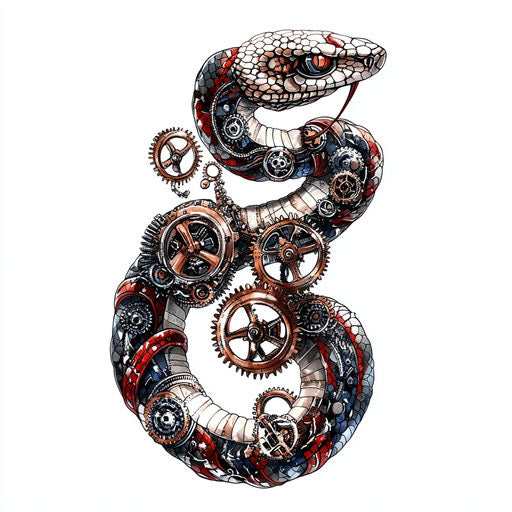 Steampunk snake tattoo sketch on white background