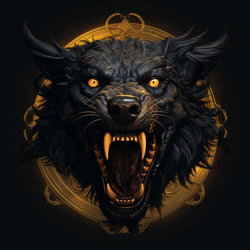 Black wolf head with open mouth