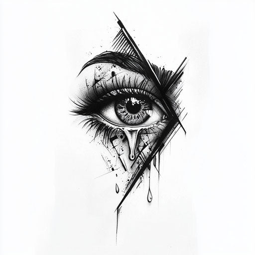 Men's inner bicep tattoo with crying eye sketch