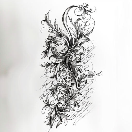 Modern flat tattoo sketch of wedding vows in elegant calligraphy