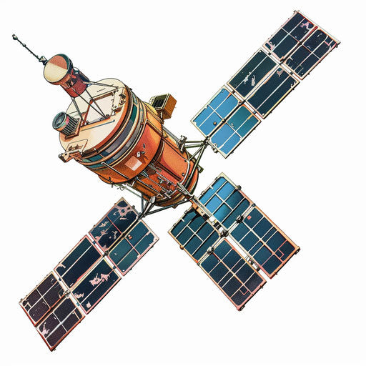 Realistic satellite clipart on flat white background