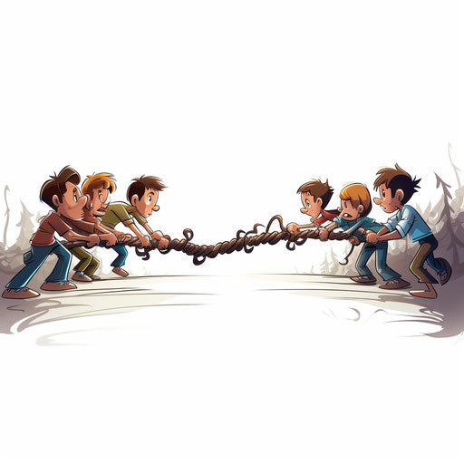 Tug of war clipart in the style of Chiaroscuro Art, on a white background