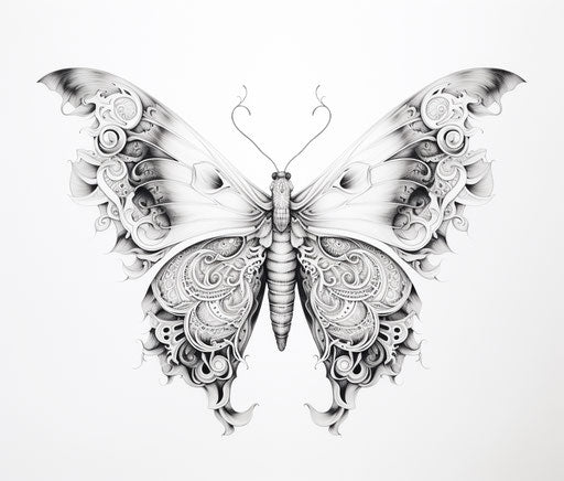 Stylized-winged moth on white, artist style, calming symmetry