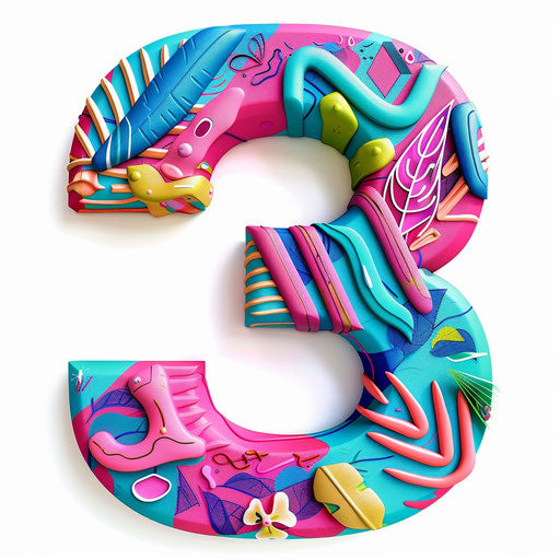 Number 3 clipart in a photo realistic style