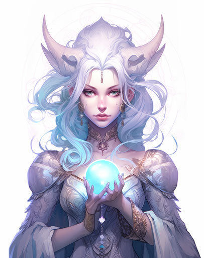 Blue unicorn holding crystal ball, neonpunk style