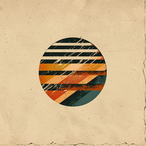 Online logo with vintage fonts and retro colors on textured beige background