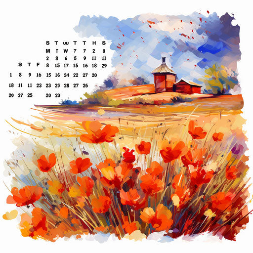 Calendar illustration in the style of oil painting, on white background