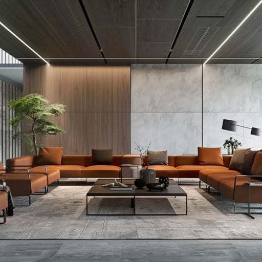 Contemporary office lounge with comfortable sofas