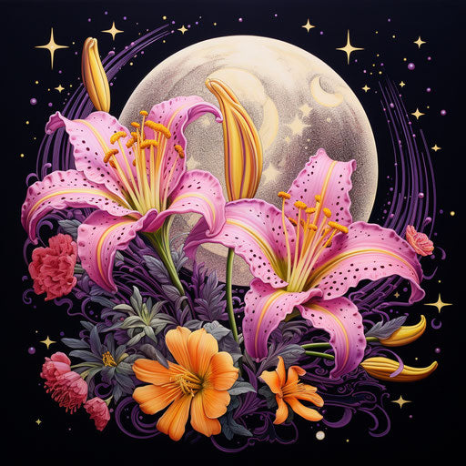 Purple flower with a moon lily in the middle