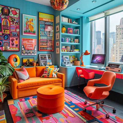 Colorful home office with motivational posters