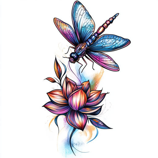 Dragonfly and lotus flower upper arm tattoo for women