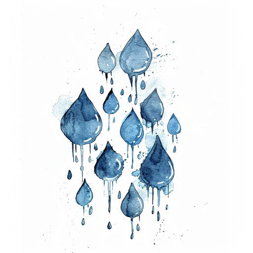Minimalist water tattoo design of raindrops in various sizes