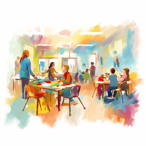 Daycare illustration in the style of Impressionistic Art