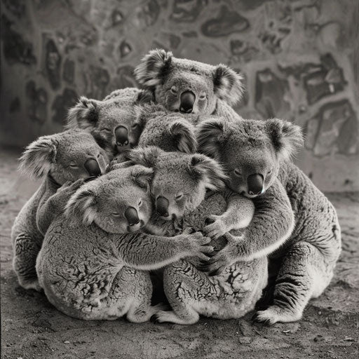 Group of koalas in a cozy huddle in their natural habitat