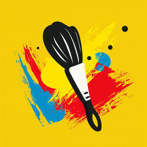 Playful painting logo with cartoon brush on yellow background