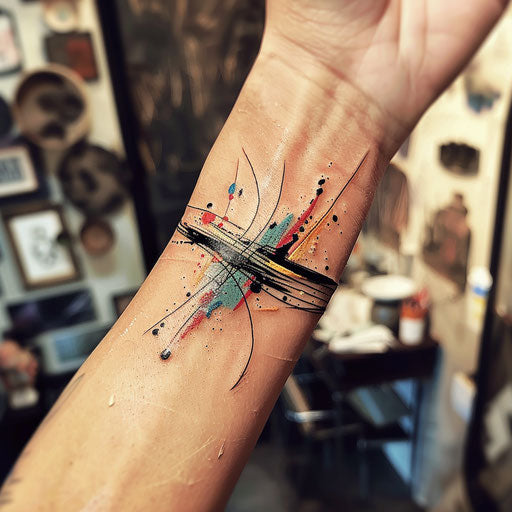 Tattoo sketch of wrist band with brush strokes and paint splatters