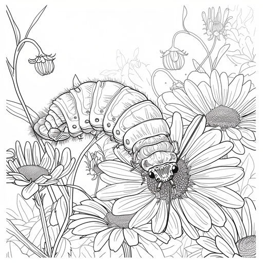 Caterpillar enjoying morning sun on flower petal.