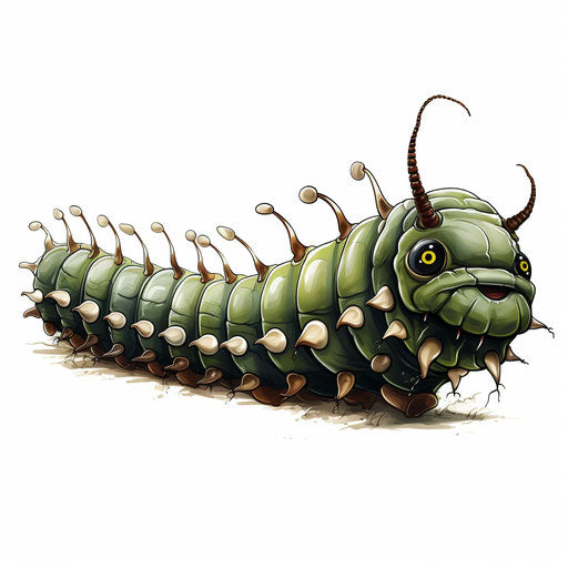 Cartoon caterpillar in the style of Chiaroscuro Art, on white background