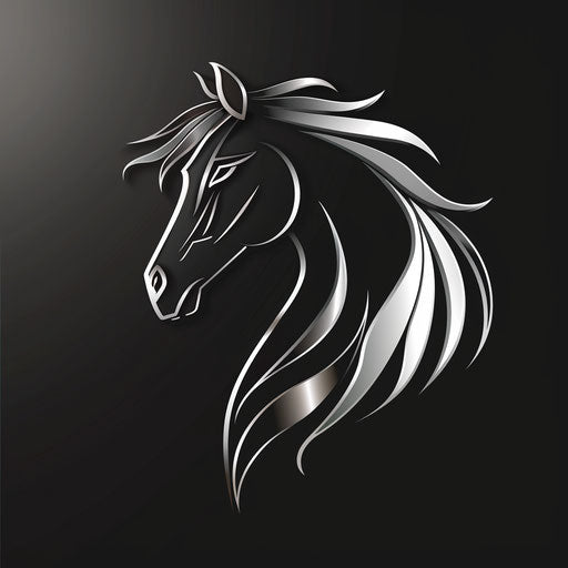 Modern horse logo with sleek typography on silver background