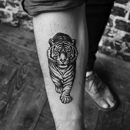 Simple tattoos for men of a tiger, in the style of Guy Aitchison
