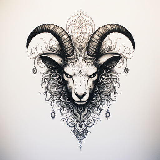 Ornate goat head in mystic symbolism style
