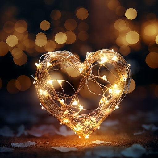 Heart-shaped desktop wallpaper with string lights