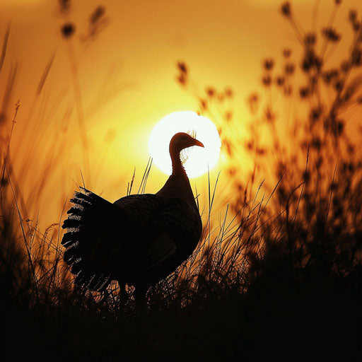 Wild turkey silhouetted against a golden sunset