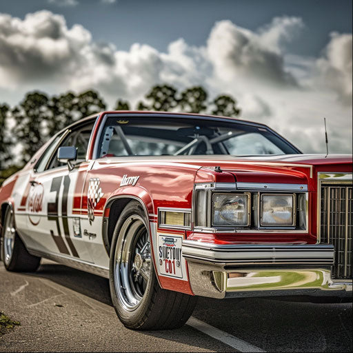 Vintage racing themed 83 Cadillac Coupe DeVille in classic car rally