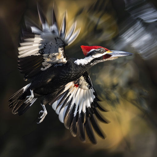 Ivory billed woodpecker in a dynamic action shot