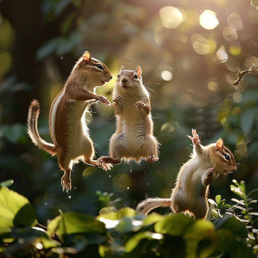 Chipmunks in motion, energetic and lively