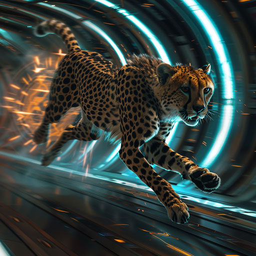 Cheetah on futuristic racetrack