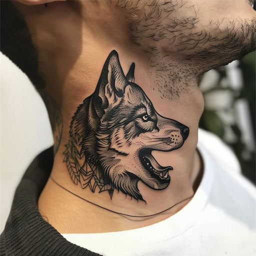 Wolf side neck tattoos, David Palumbo style