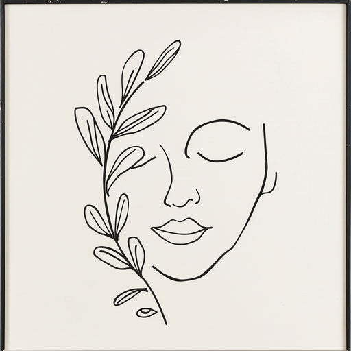 Peaceful face framed by botanical elements