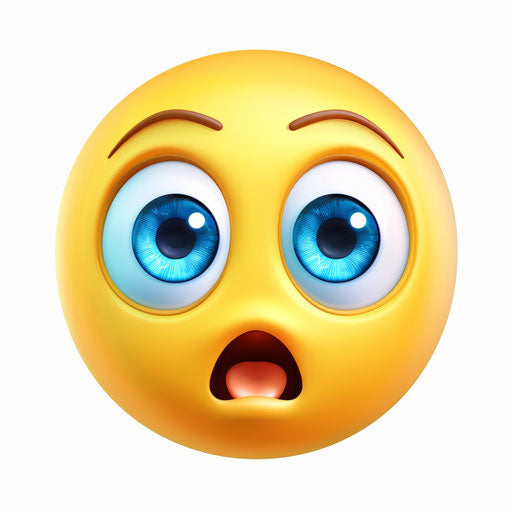 Emoticon with large blue eyes on white background