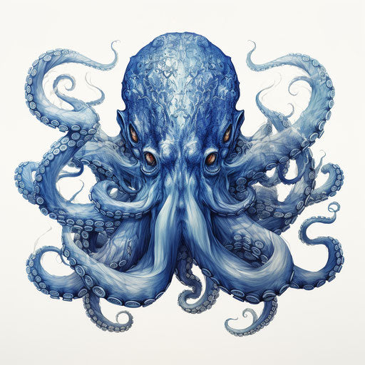 A blue octopus, highly detailed, realistic ocean waves