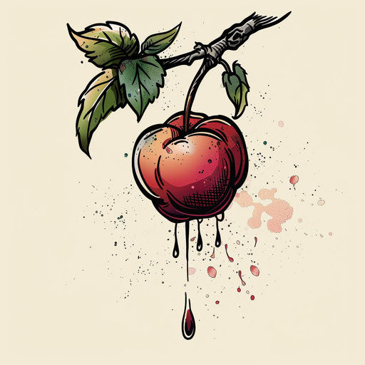 Serene tattoo sketch of an apple hanging from a branch