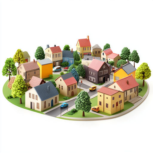 3D town with flat white background