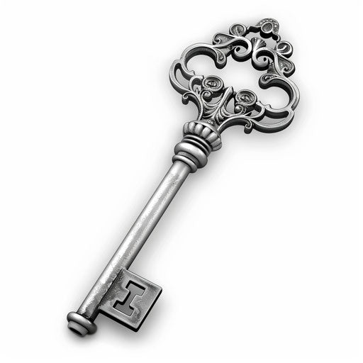 Illustration of a key in photorealistic style on white background