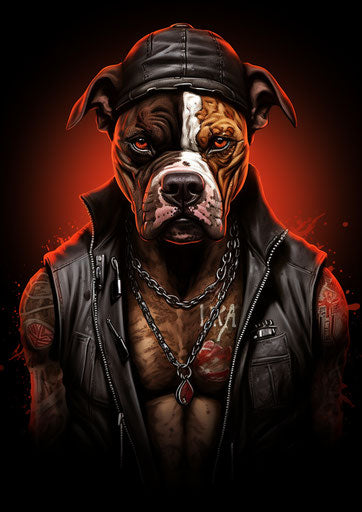 Boxer dog caricature with tattoos in piratepunk style