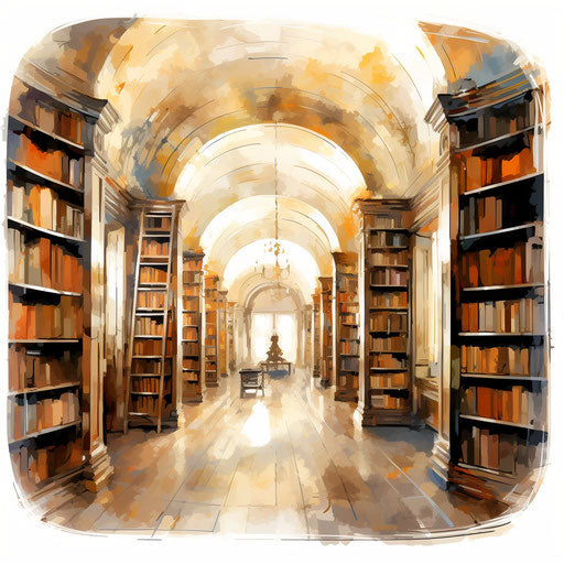 Library clipart in Oil painting style, white background