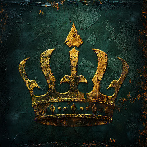 Crown logo in green and gold with a textured background