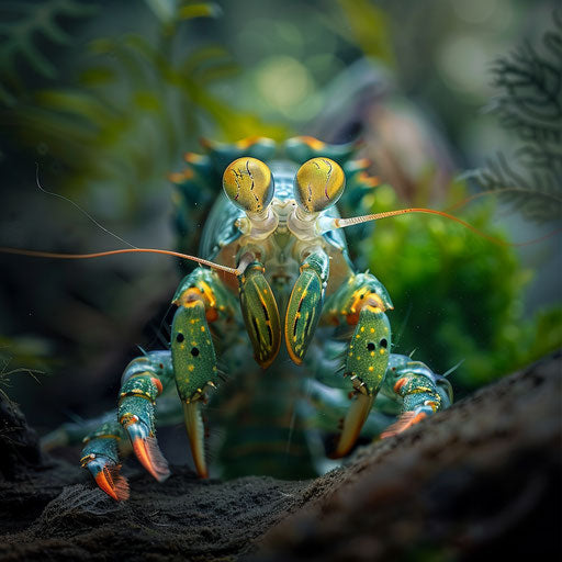 Mantis shrimp exploring with curiosity and detail