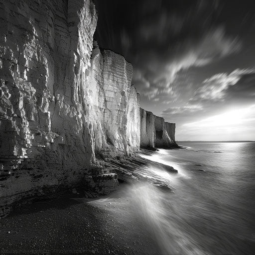 White Cliffs of Dover in black and white, highlighting texture