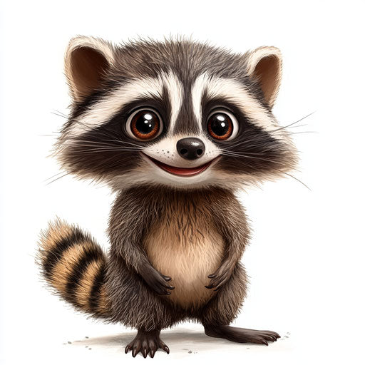 Humorous caricature of a racoon with human characteristics