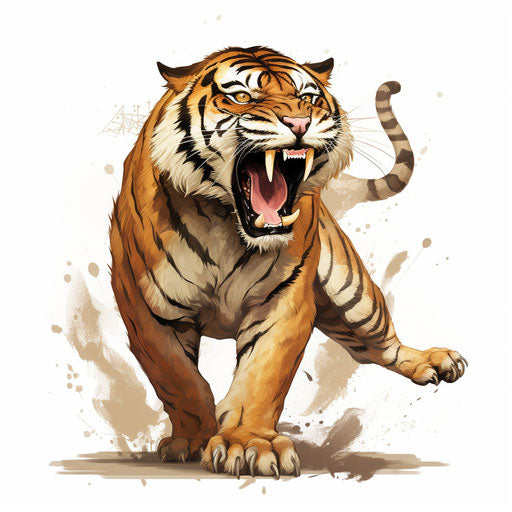 Tiger in motion, kintsukuroi style, traditional poses