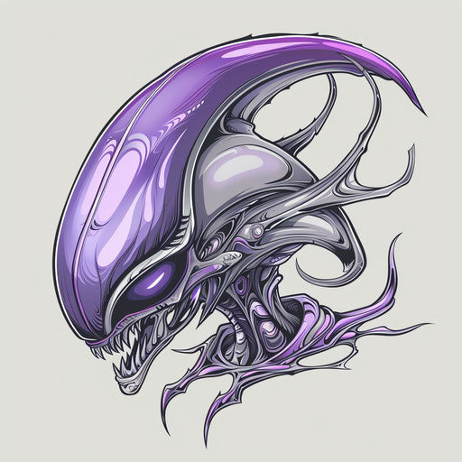 Abstract alien creature, bright purple and silver