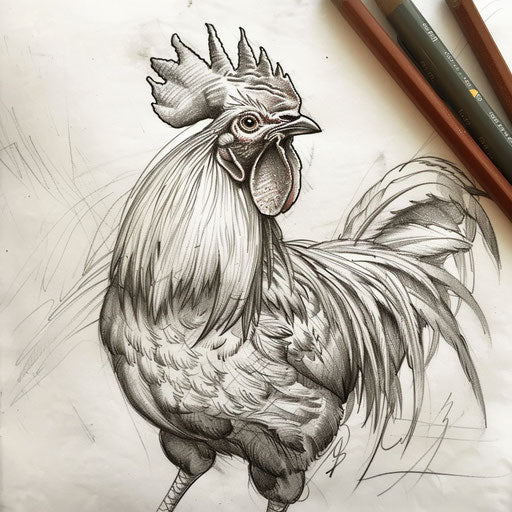 Sketch-style rooster tattoo