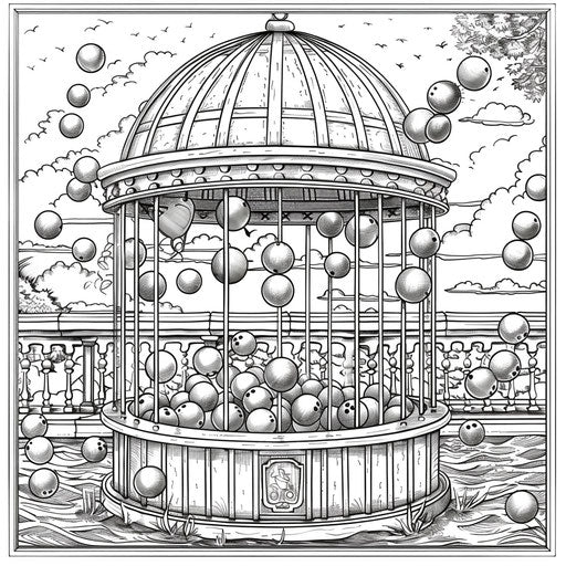 Whimsical bingo cage with flying balls