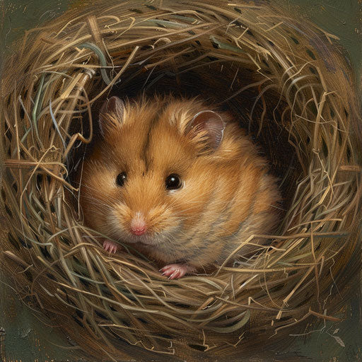 Syrian hamster in a cozy nest of hay